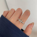 Vintage Adjustable Open Ring for Women - Hollow Heart Design, Silver-Tone - view 5