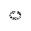 Vintage Adjustable Open Ring for Women - Knit Braided Band, Silver-Tone