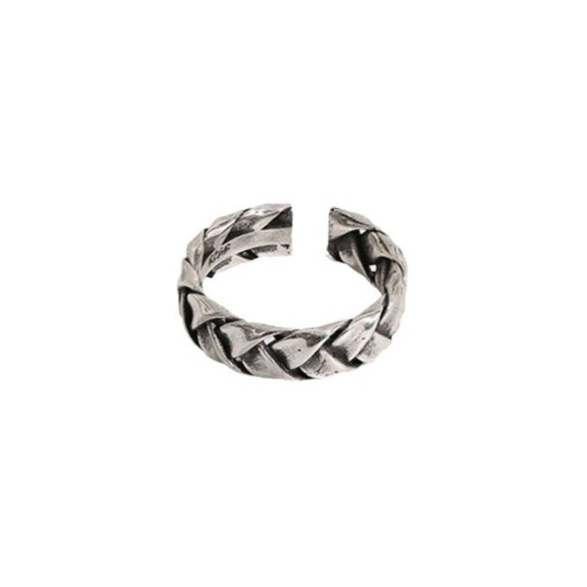 Vintage Adjustable Open Ring for Women - Knit Braided Band, Silver-Tone