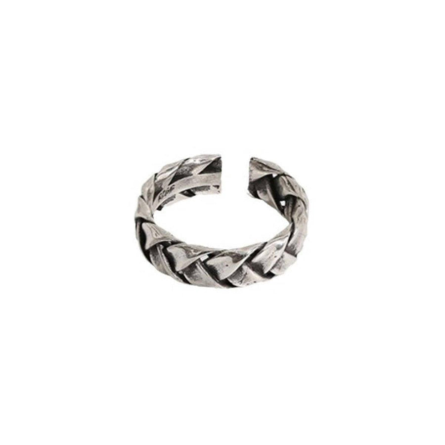 Vintage Adjustable Open Ring for Women - Knit Braided Band, Silver-Tone