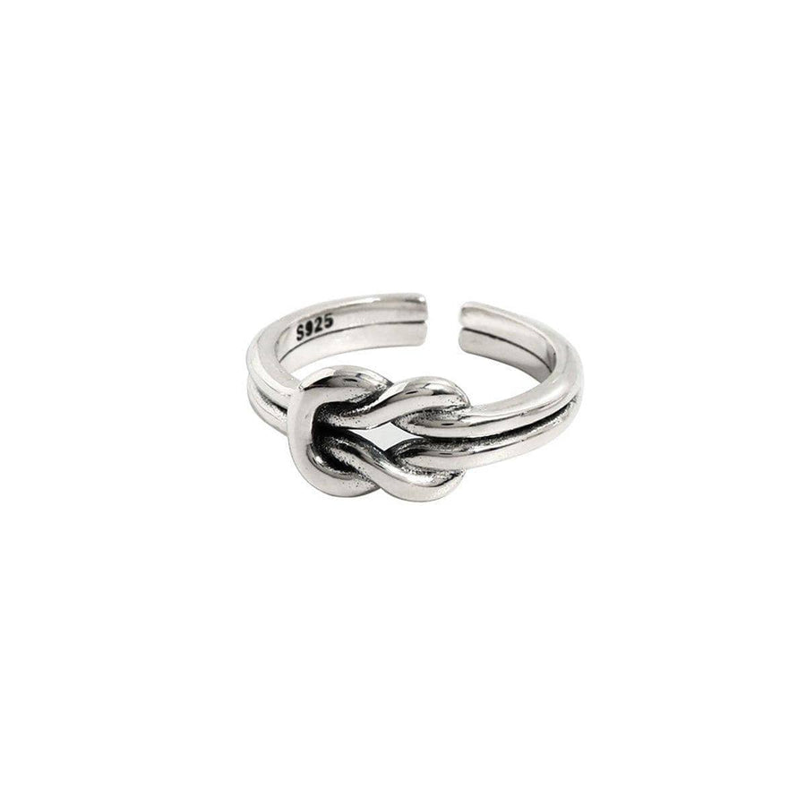 Vintage Adjustable Open Ring for Women - Tie a Knot Design, Silver-Tone