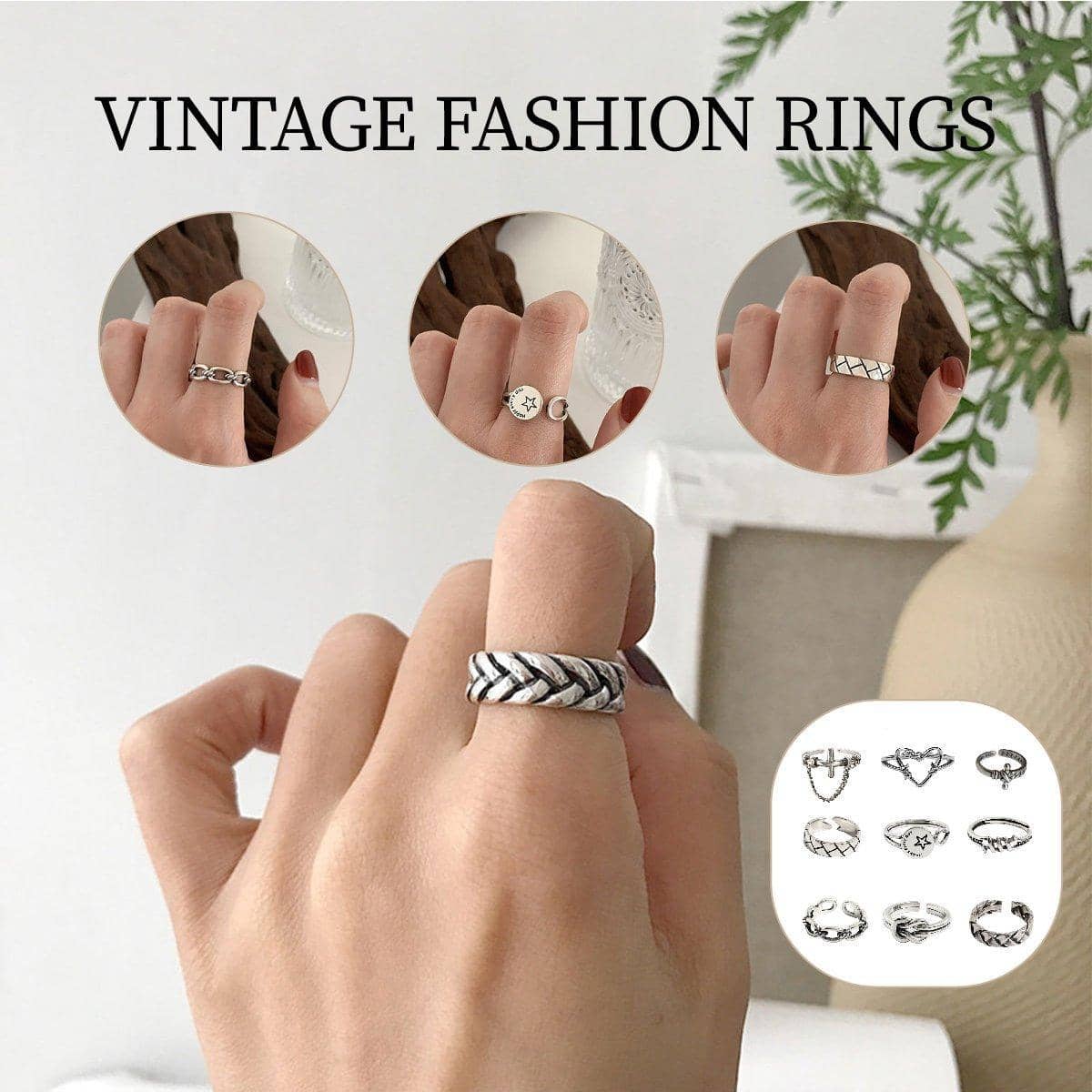 Vintage Adjustable Open Ring for Women - Wire Winding Design, Silver-Tone - view 2