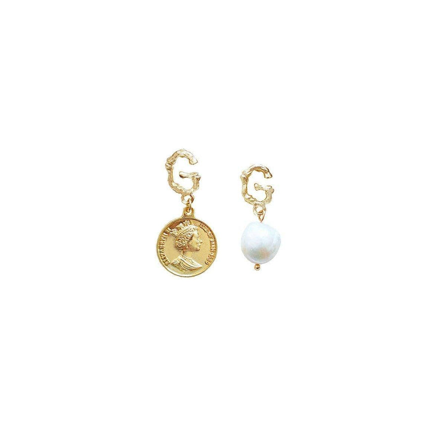 Vintage Baroque Imitation Pearl Earrings - Gold Letter G, Coin and Pearl