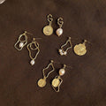 Vintage Baroque Imitation Pearl Earrings - Gold Letter G, Coin and Pearl - view 5