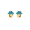 Vintage Blue Flower Stud Earrings with Gold Pearl Drop for Women - view 2
