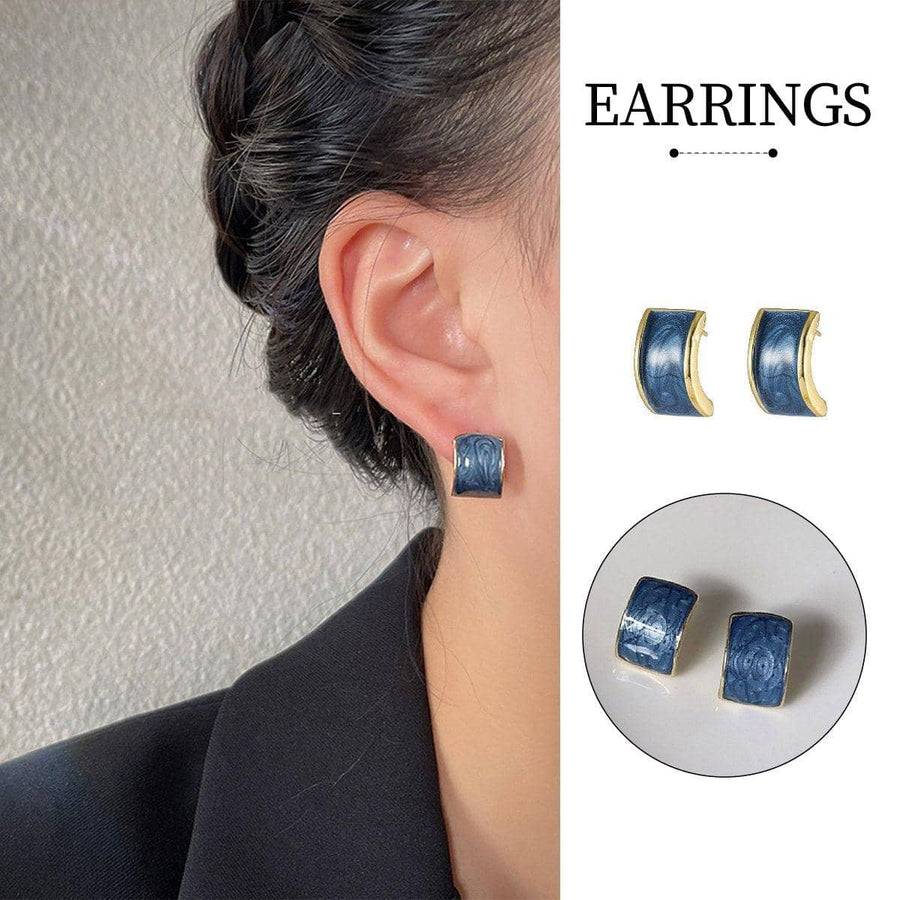 Vintage Blue Geometric Stud Earrings for Women, Fashion Jewellery