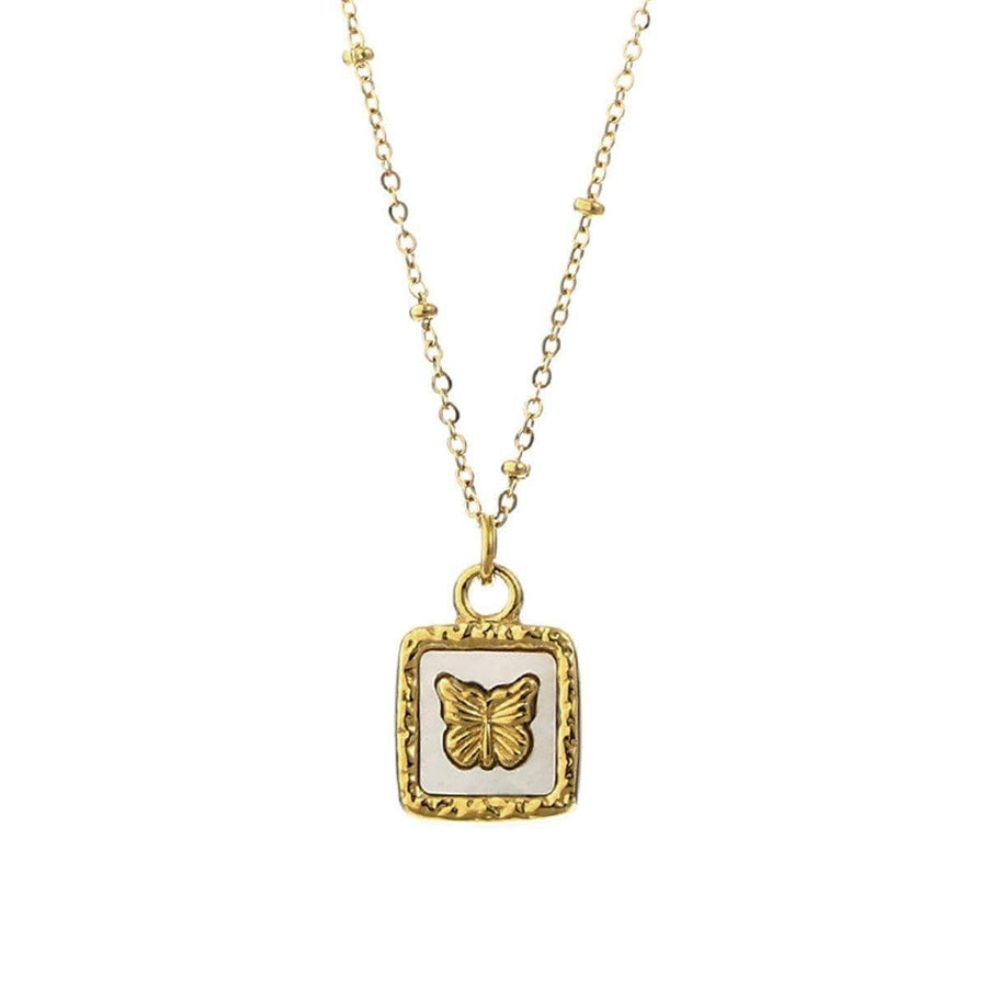Vintage Butterfly Pendant Necklace - Gold-Tone Titanium Steel