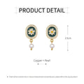 Vintage Chamomile Stud Earrings for Women, Green Enamel and Pearl - view 3