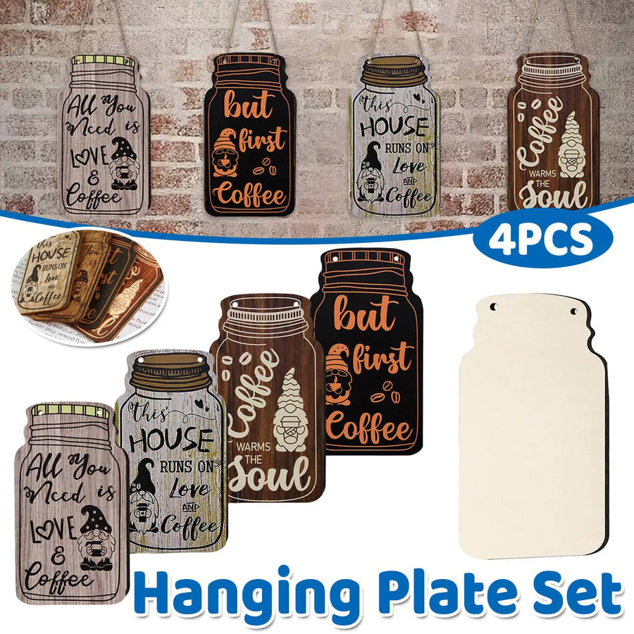 Vintage Coffee Bar Wooden Hanging Wall Signs, Set of 4 for Home