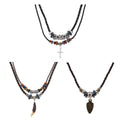 Vintage Cross Necklace with Wooden Beads - Silver Cross - view 3