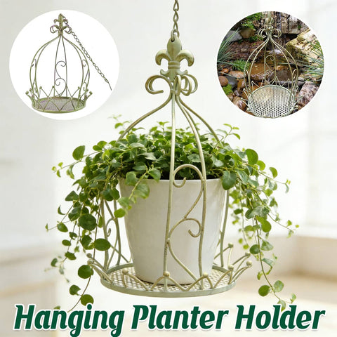 Vintage Distressed Iron Hanging Flower Basket for Garden, Wall and Patio