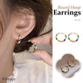 Vintage Enamel Hoop Earrings for Women - Multicolour Striped