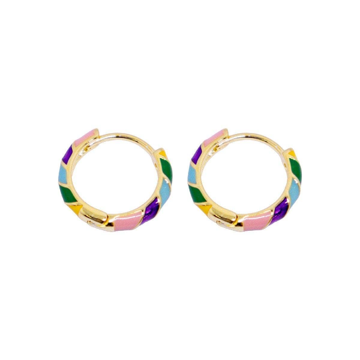 Vintage Enamel Hoop Earrings for Women - Multicolour Striped - view 2