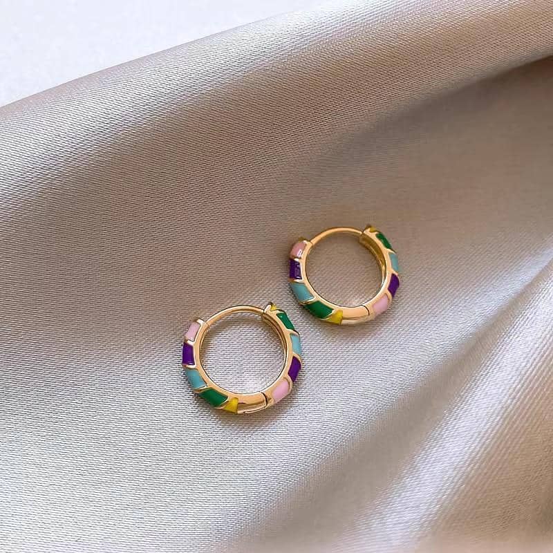 Vintage Enamel Hoop Earrings for Women - Multicolour Striped - view 5
