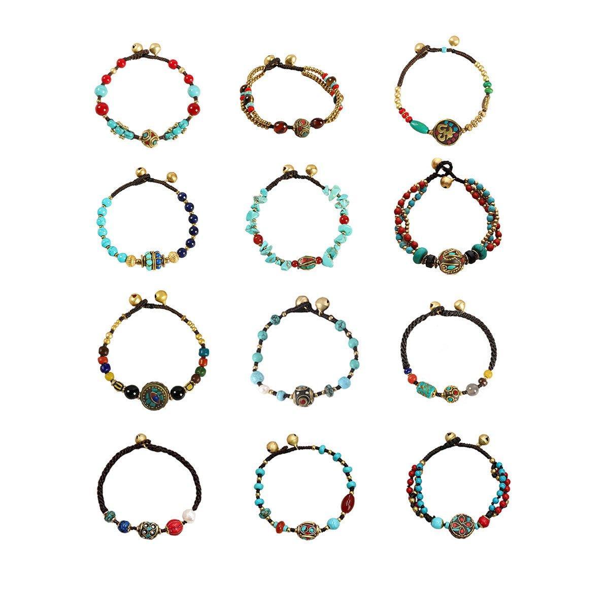 Vintage Ethnic Beaded Bracelet for Women - Turquoise Chips and Red Beads - view 3