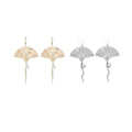 Vintage Fan Drop Earrings with Chain and Pearl Detail, Foldable Design - Silver - view 3