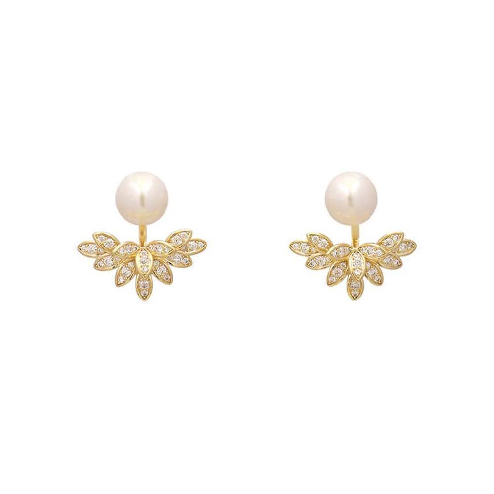 Vintage Faux Pearl Earrings - Pearl and Gold Leaf Cluster