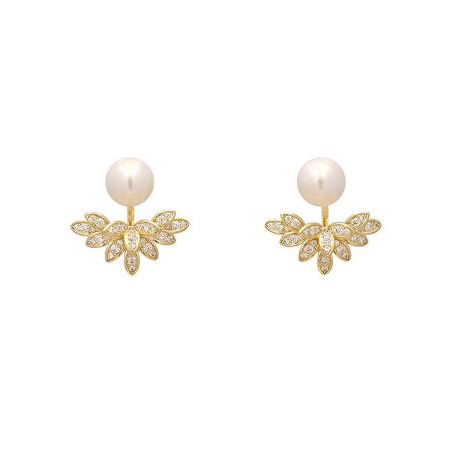 Vintage Faux Pearl Earrings - Pearl and Gold Leaf Cluster