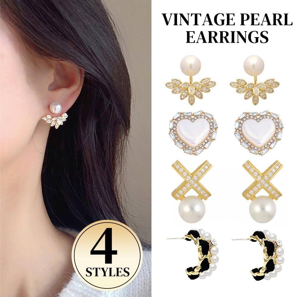 Vintage Faux Pearl Earrings - Pearl and Gold Leaf Cluster - view 2