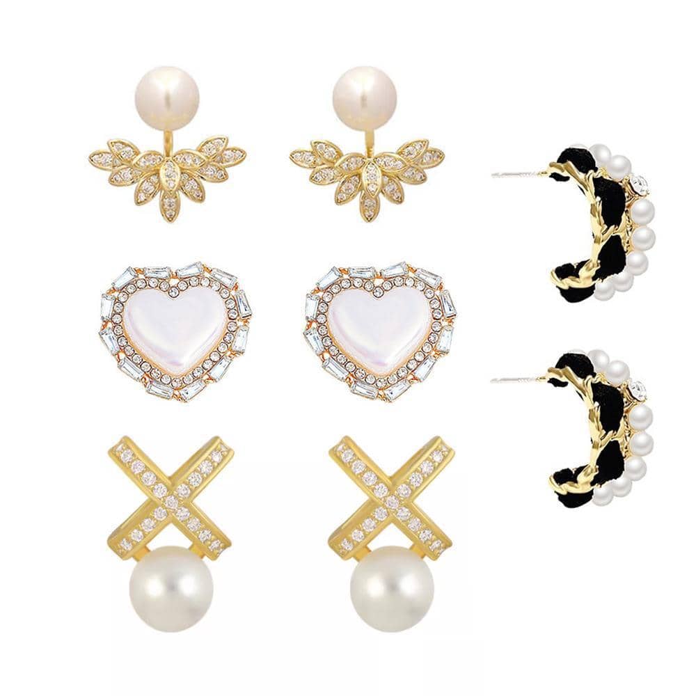 Vintage Faux Pearl Earrings - Pearl and Gold Leaf Cluster - view 3