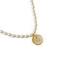 Vintage Floral Pendant Necklace - Pearl Strand, White Enamel Tulip