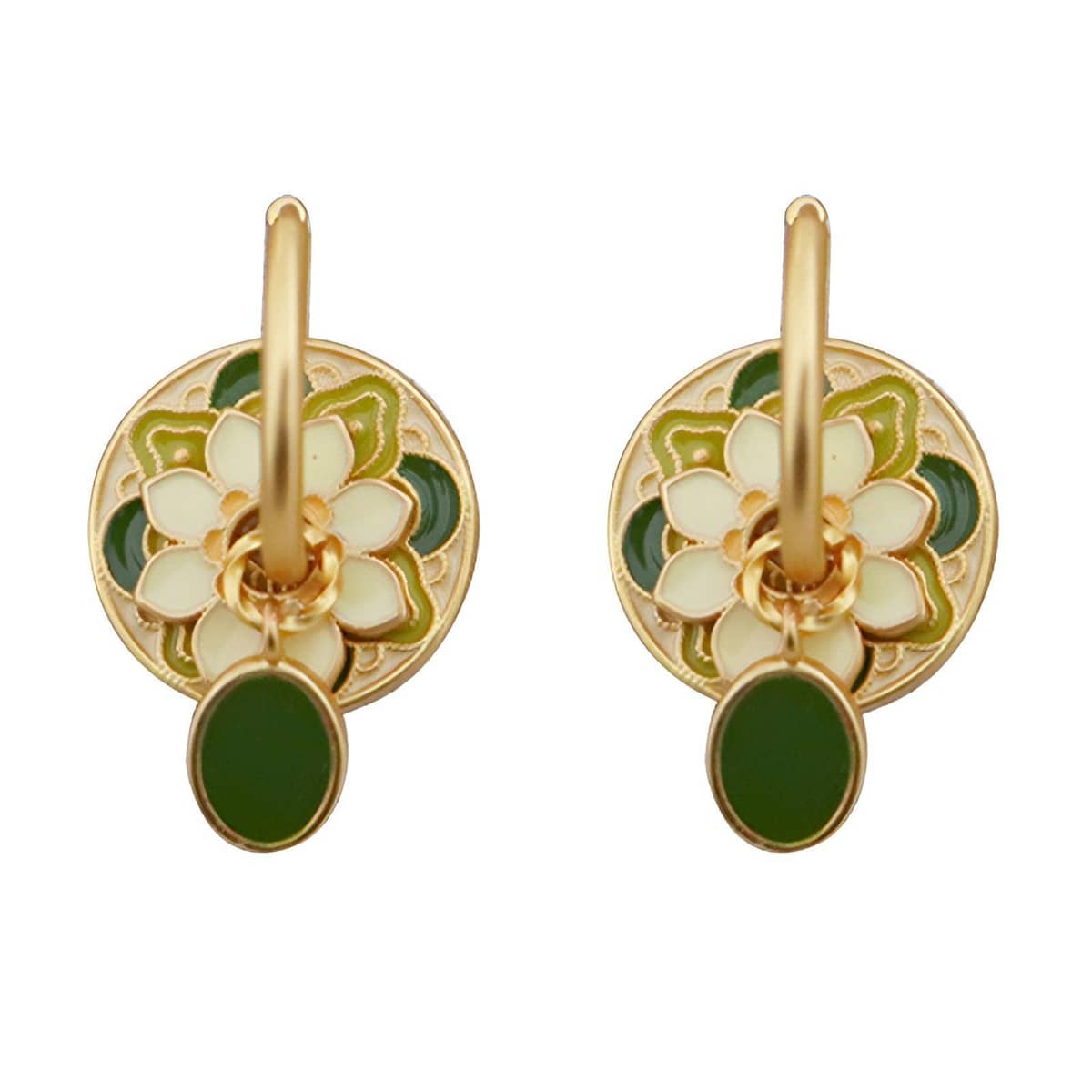 Vintage Flower Hook Earrings for Women, Gold and Green - view 2