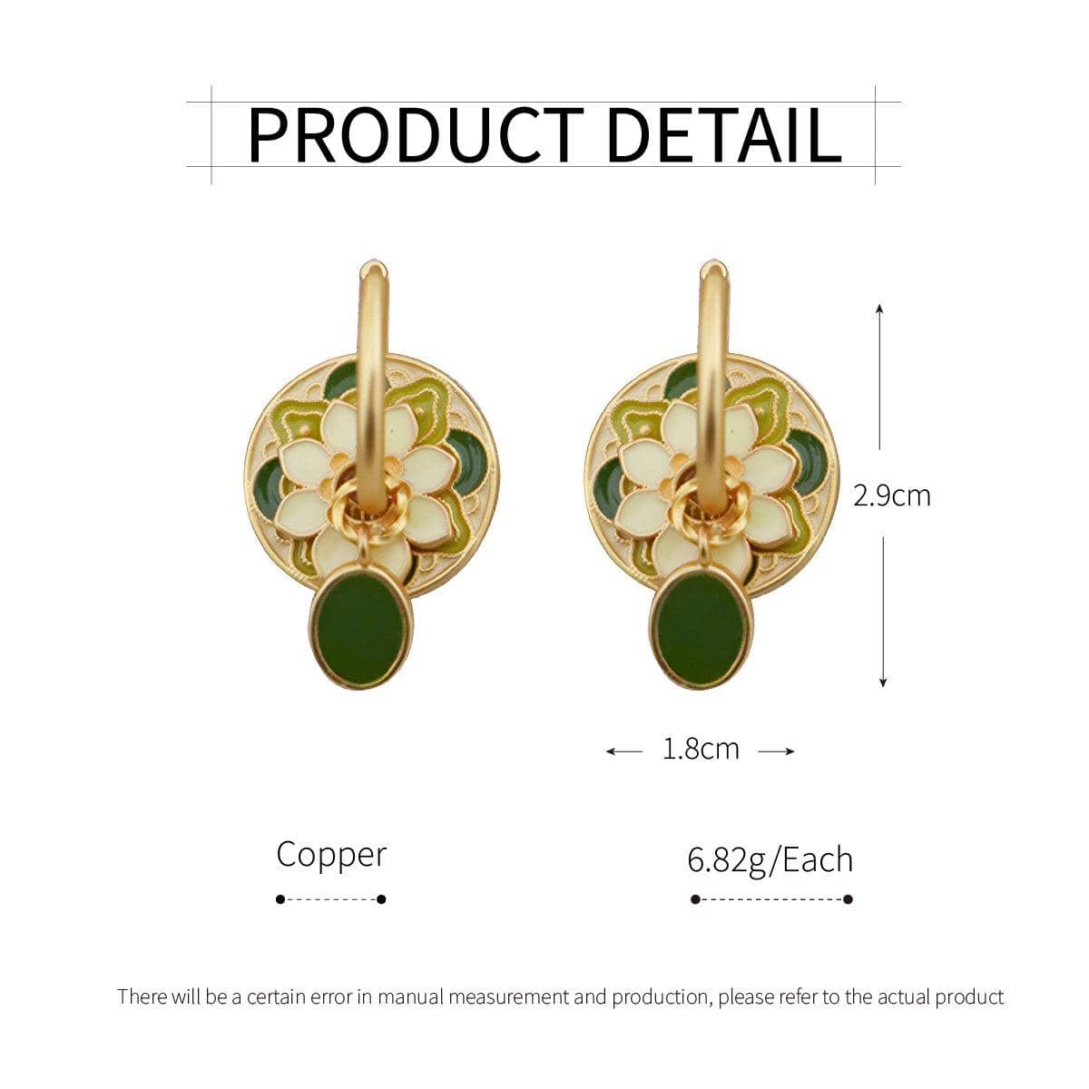Vintage Flower Hook Earrings for Women, Gold and Green - view 3