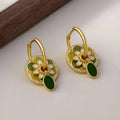 Vintage Flower Hook Earrings for Women, Gold and Green - view 5