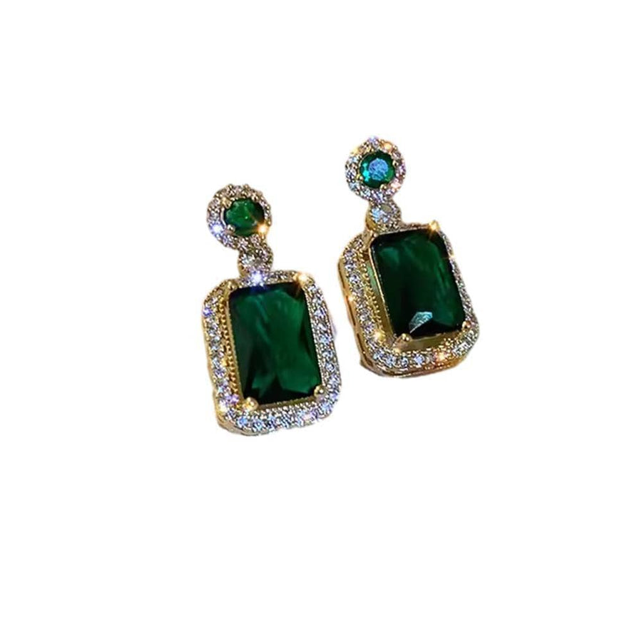 Vintage Green Simulated Emerald Drop Earrings - Gold Tone, Titanium Steel