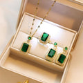 Vintage Green Simulated Emerald Drop Earrings - Gold Tone, Titanium Steel - view 4