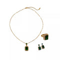 Vintage Green Simulated Emerald Ring - Gold Tone, Titanium Steel - view 3