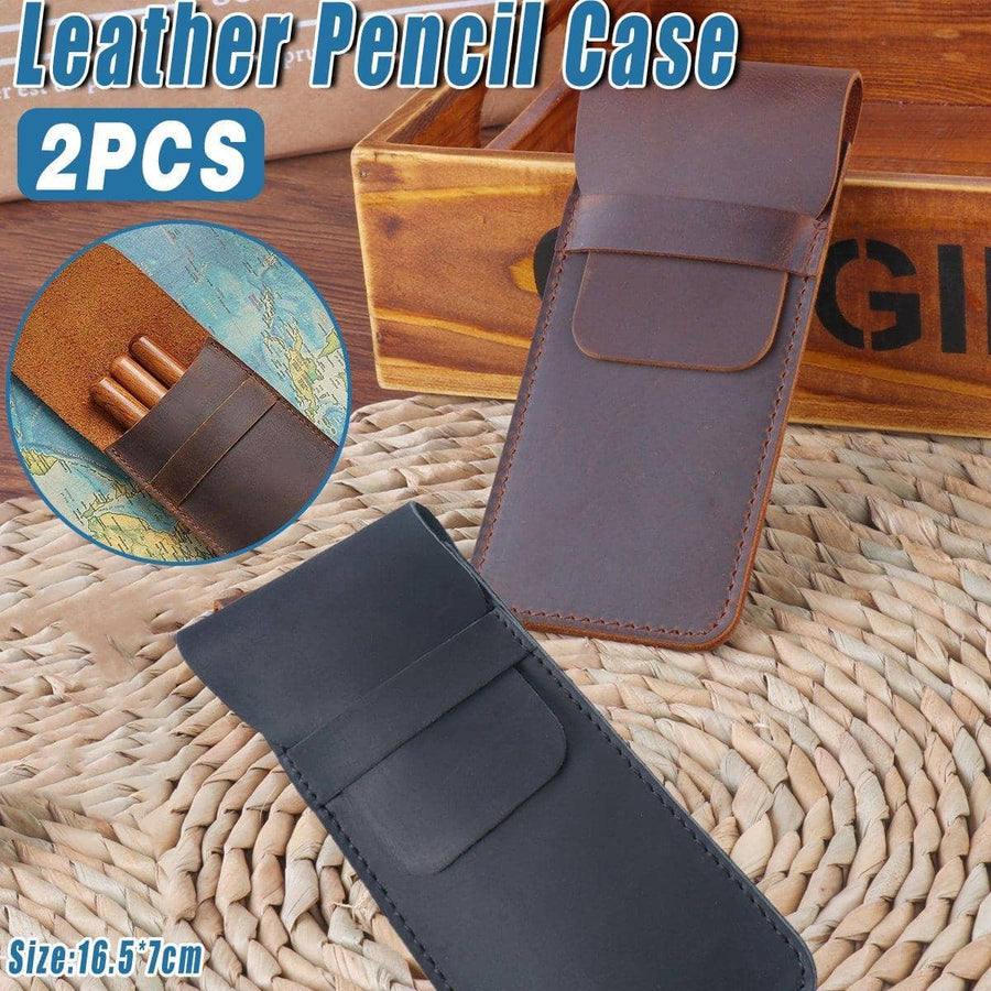 Vintage Handmade Genuine Cowhide Leather Pencil Case Set, Pack of 2