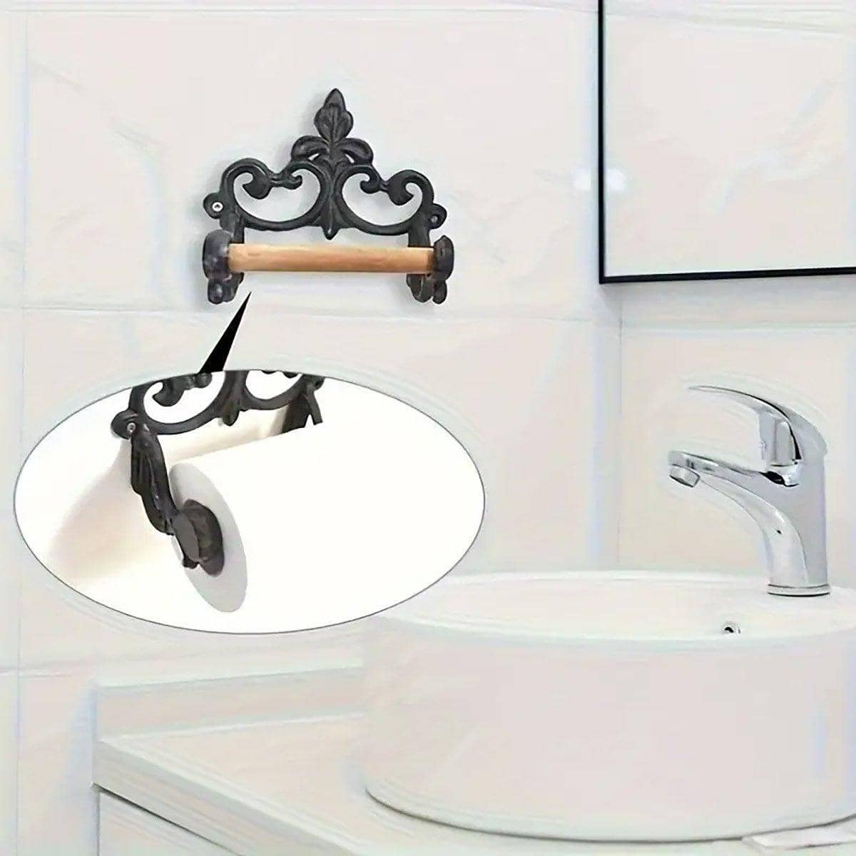 Vintage Iron Toilet Paper Towel Roll Holder, Wall Mount in Black - view 5
