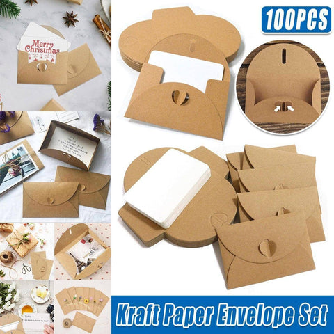 Vintage Kraft Paper Envelopes with Heart Clasp, Pack of 100