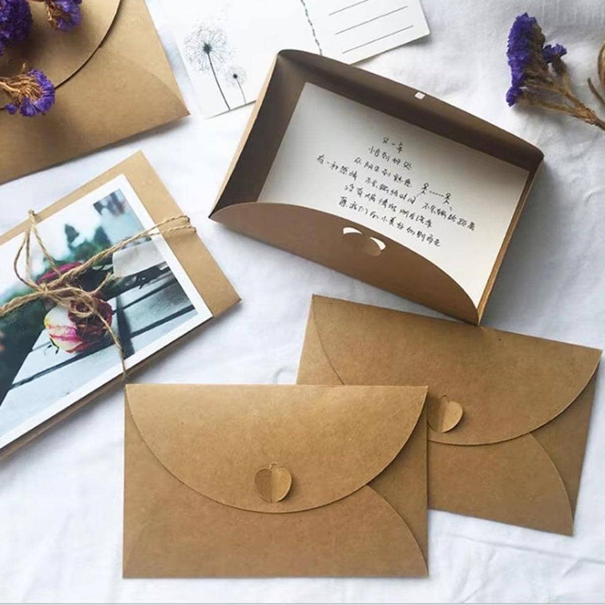 Vintage Kraft Paper Envelopes with Heart Clasp, Pack of 100 - view 5