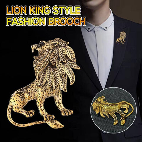 Vintage Lion Brooch Pin for Men and Women - Antique Gold, 5.6 x 3.8 cm