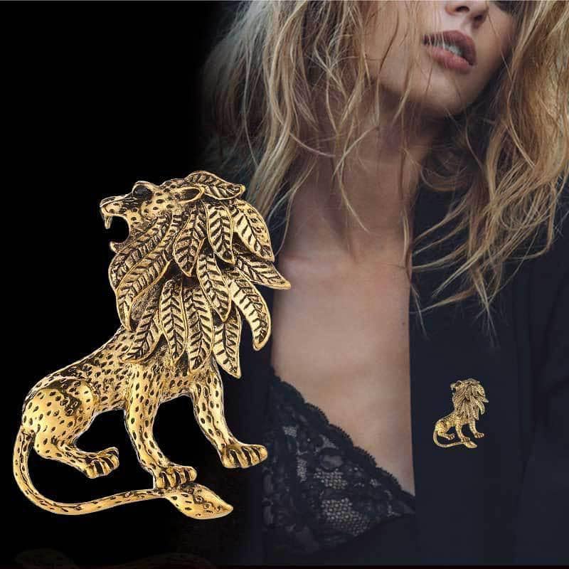 Vintage Lion Brooch Pin for Men and Women - Antique Gold, 5.6 x 3.8 cm - view 5