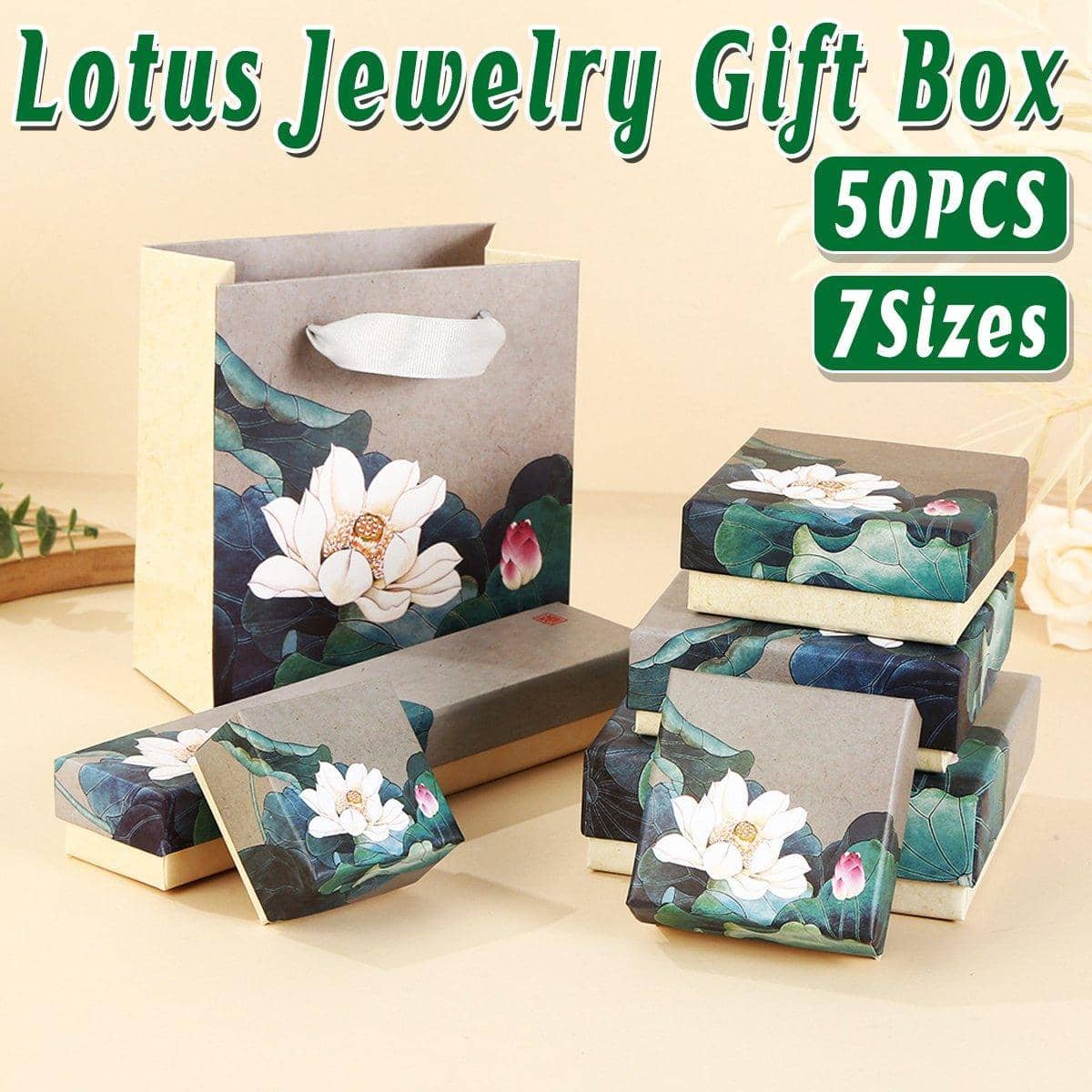 Vintage Lotus Print Jewellery Gift Boxes, Pack of 50 - 7.3 x 7.3 x 3.3 cm - view 2