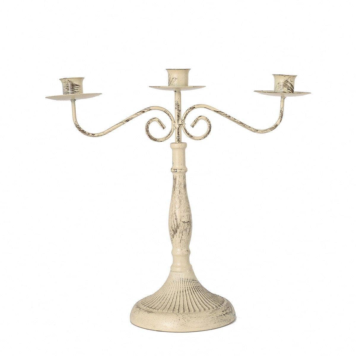 Vintage Metal Candle Holder, 3 Arms - Antique Cream
