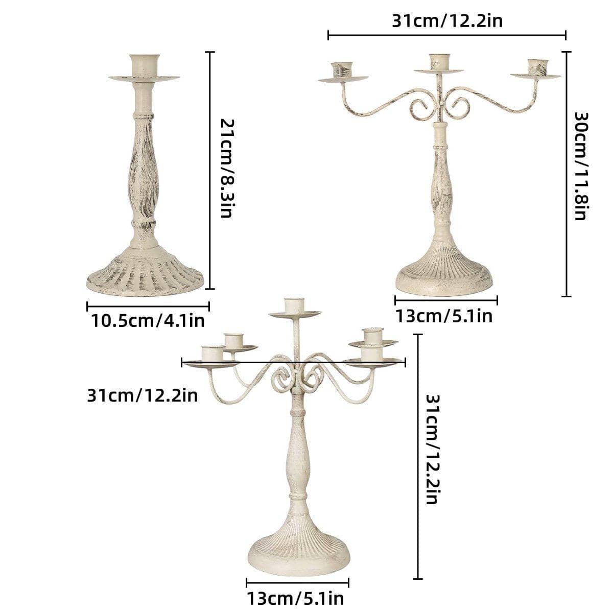 Vintage Metal Candle Holder, 3 Arms - Antique Cream - view 4