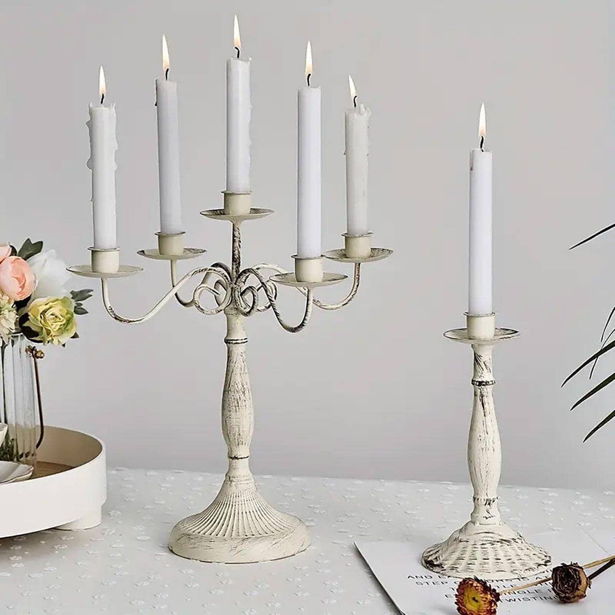Vintage Metal Candle Holder, 3 Arms - Antique Cream - view 5