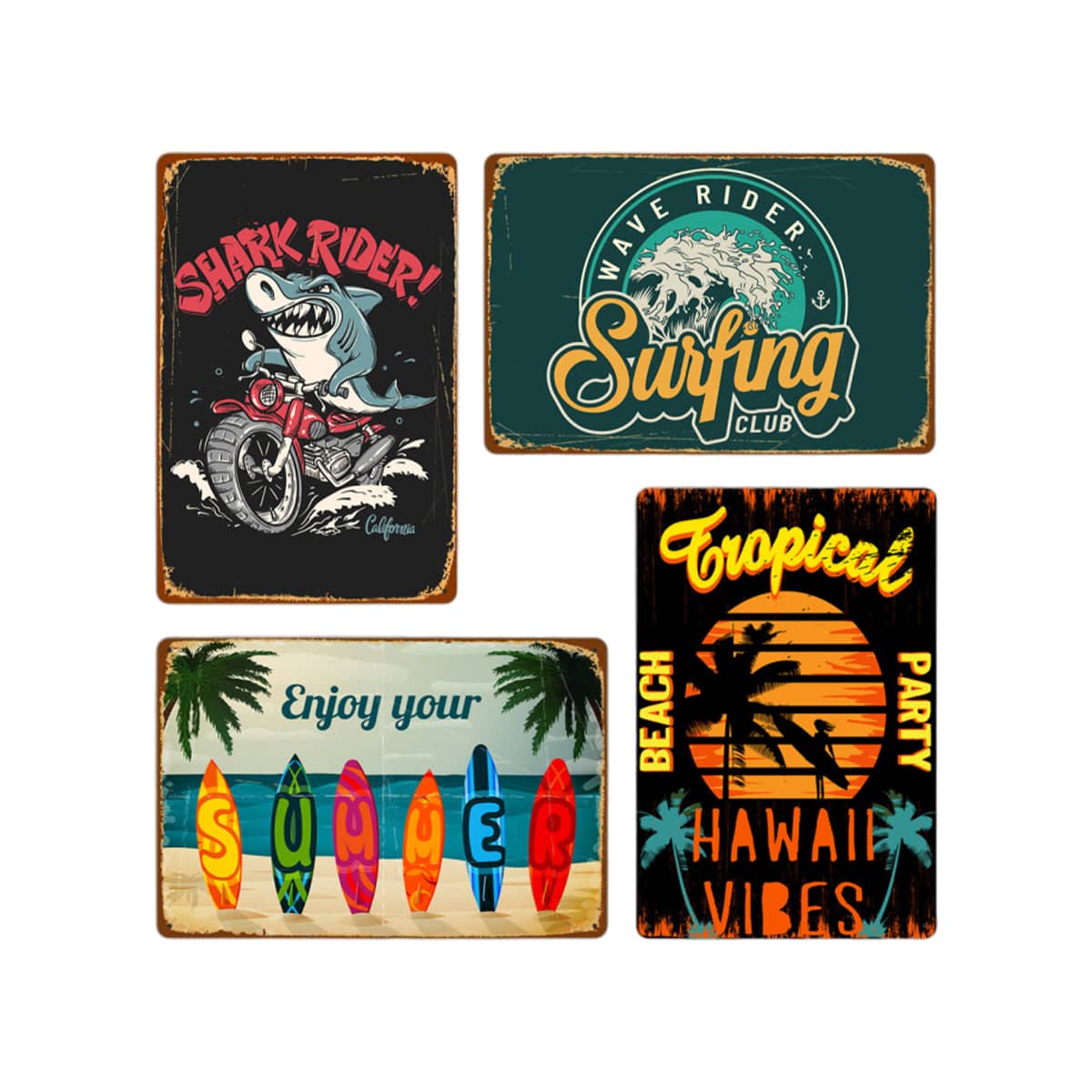 Vintage Metal Wall Signs - Beach, Pack of 4