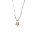 Vintage Moonstone and Pearl Necklace with Bone Chain - Gold