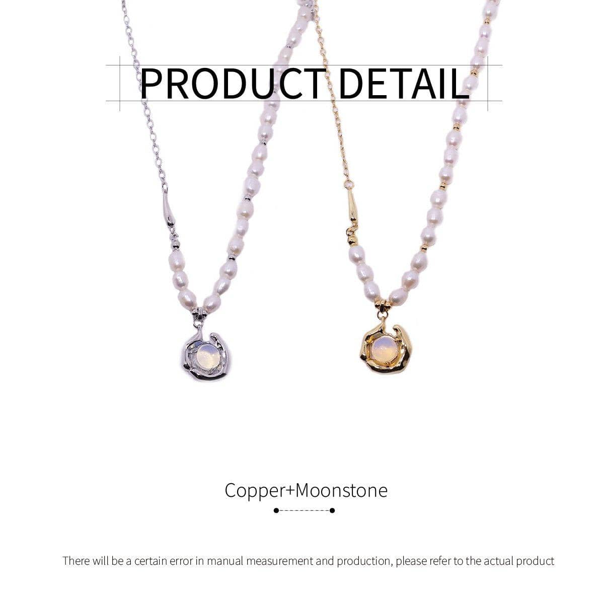 Vintage Moonstone and Pearl Necklace with Bone Chain - Gold - view 4
