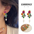 Vintage Multicolour Cluster Pearl Drop Earrings