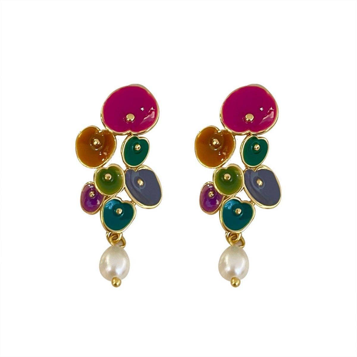 Vintage Multicolour Cluster Pearl Drop Earrings - view 2