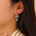 Vintage Multicolour Cluster Pearl Drop Earrings - view 4