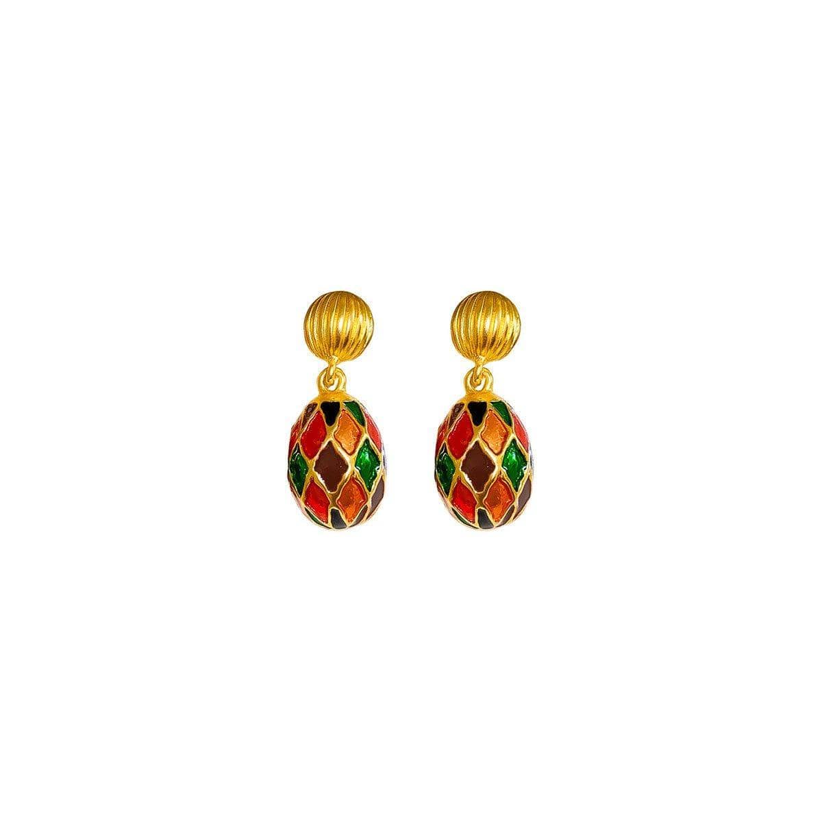 Vintage Multicolour Enamel Oil Drop Earrings with Gold Tone Finish - view 2