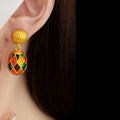 Vintage Multicolour Enamel Oil Drop Earrings with Gold Tone Finish - view 4