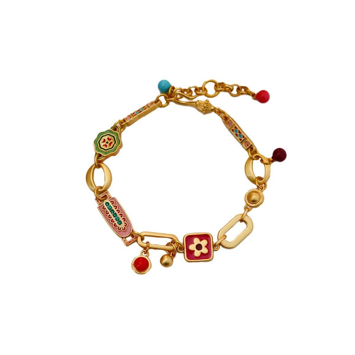 Vintage Multicolour Flower Bracelet for Women, Copper Hand Jewellery - view 2